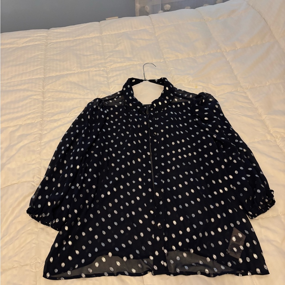 Nanette Lepore Dark Blue Blouse with White Dots